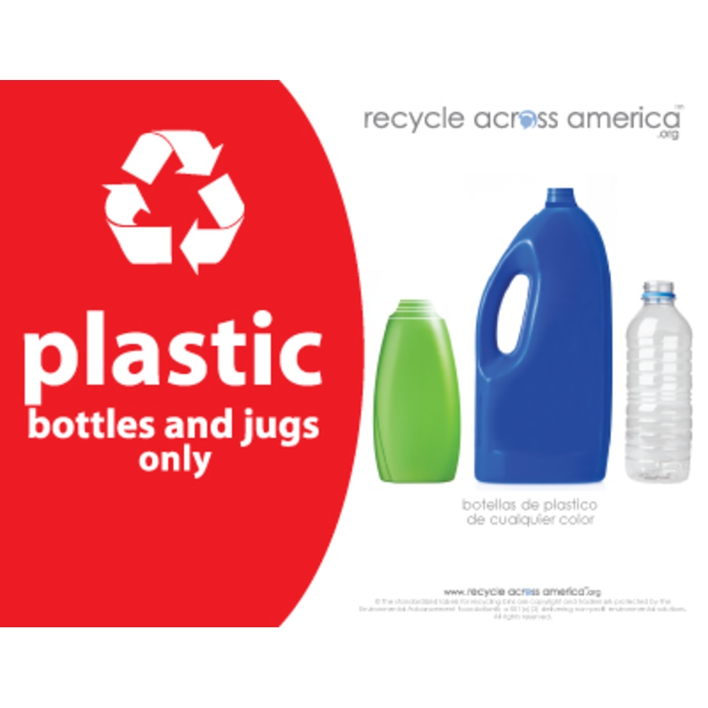 Recycle Across America Plastics Standardized Recycling Label, PLAS-8511, 8 1/2in x 11in, Red MPN:PLAS-8511