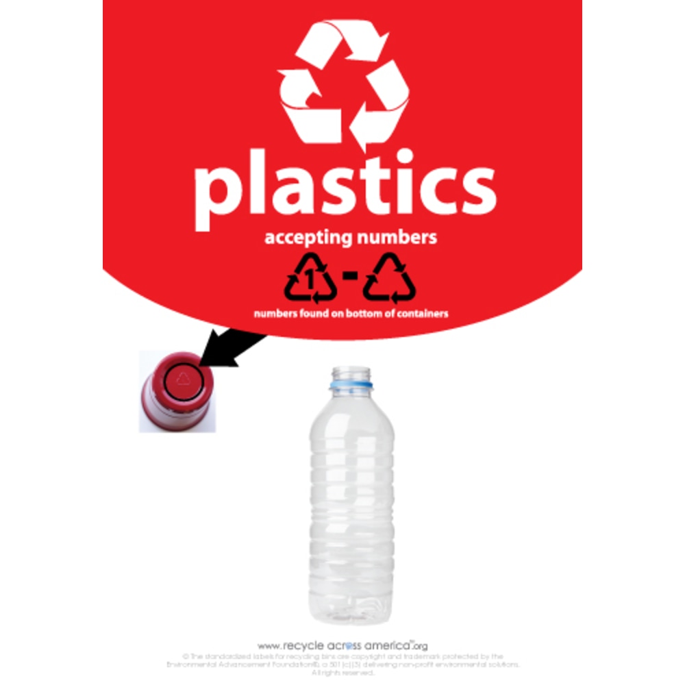 Recycle Across America Plastics With Number Standardized Recycling Label, PLASS#-1007, 10in x 7in, Red MPN:PLASS#-1007