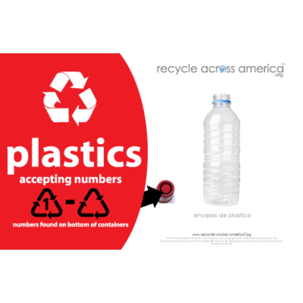 Recycle Across America Plastics With Number Standardized Recycling Label, PLASS#-5585, 5 1/2in x 8 1/2in, Red MPN:PLASS#-5585