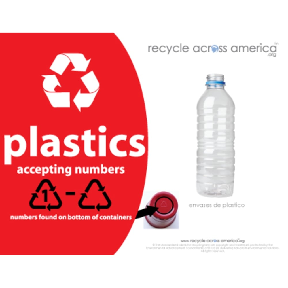 Recycle Across America Plastics With Number Standardized Recycling Label, PLASS#-8511, 8 1/2in x 11in, Red MPN:PLASS#-8511