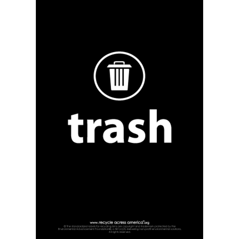 Recycle Across America Trash Standardized Recycling Labels, TRASH-1007, 10in x 7in, Black MPN:TRASH-1007