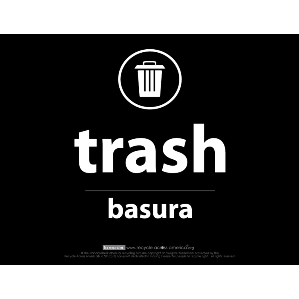 Recycle Across America Trash Standardized Recycling Labels, TRASH-8511, 8 1/2in x 11in, Black MPN:TRASH-8511