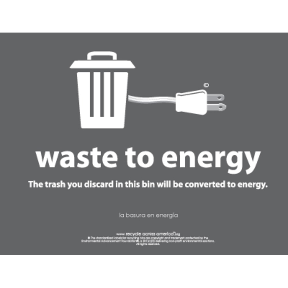 Recycle Across America Waste-To-Energy Standardized Recycling Labels, WTE-8511, 8 1/2in x 11in, Charcoal MPN:WTE-8511