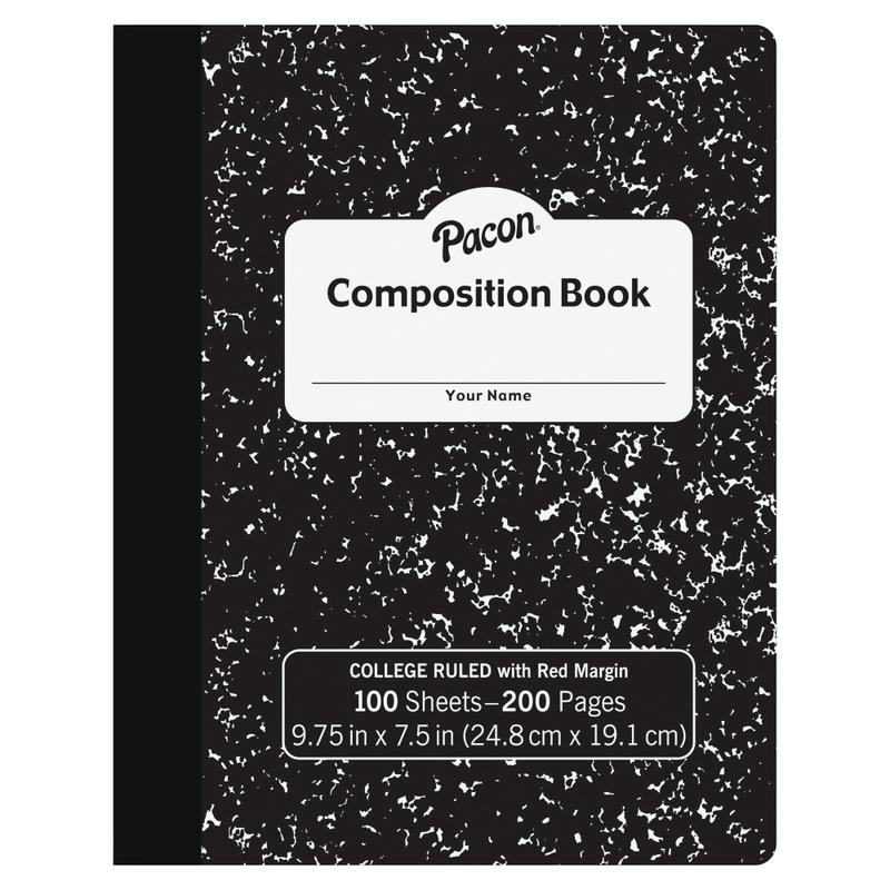 Pacon Composition Book, 9-13/16in x 7-1/2in, College Rule, 100 Sheets, Black Marble (Min Order Qty 21) MPN:MMK37106