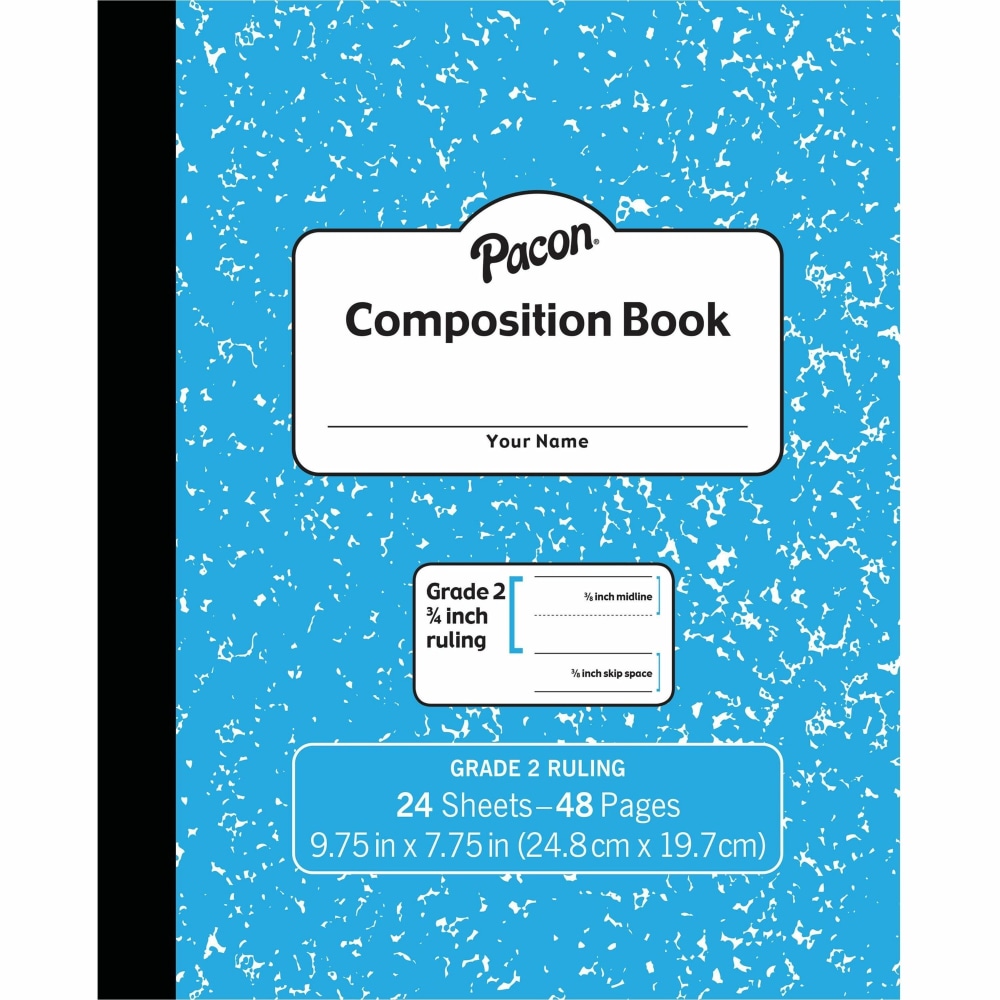Pacon Composition Book - 24 Sheets - 48 Pages - 9.8in Width x 7.5in Depth - Blue Marble Cover - Durable Cover, Soft Cover - 1 Each MPN:PMMK37138