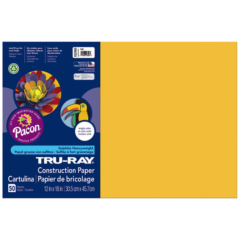 Tru-Ray Construction Paper, 50% Recycled, 12in x 18in, Gold, Pack Of 50 MPN:102998