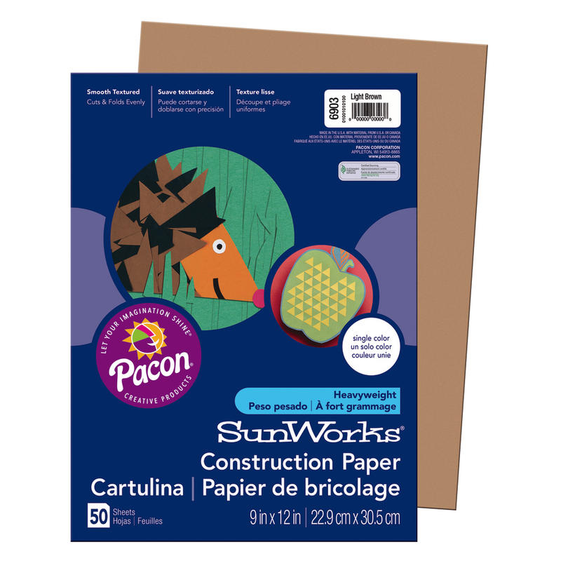 SunWorks Construction Paper, 9in x 12in, Light Brown, Pack Of 50 (Min Order Qty 20) MPN:6903