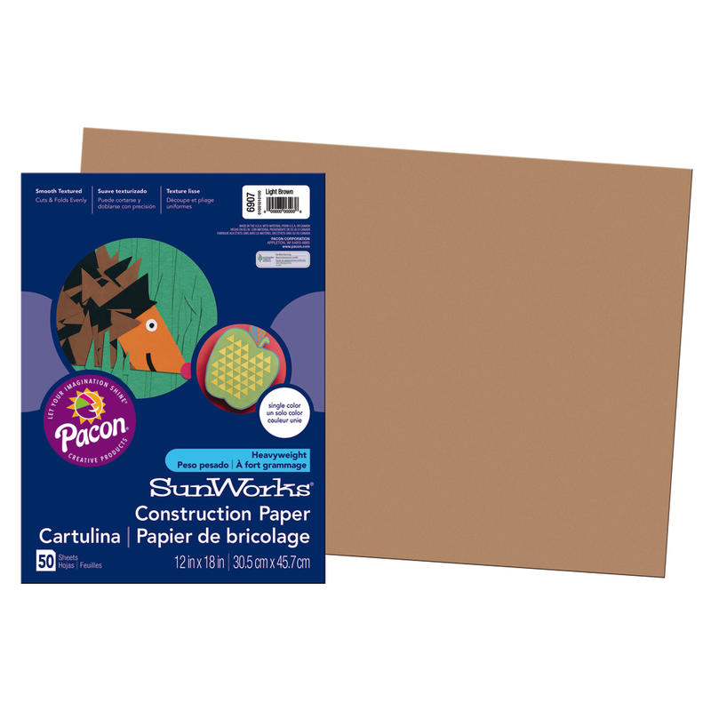 SunWorks Construction Paper, 12in x 18in, Light Brown, Pack Of 50 (Min Order Qty 13) MPN:6907