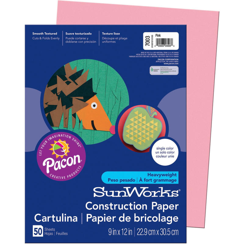 SunWorks Construction Paper, 9in x 12in, Pink, Pack Of 50 (Min Order Qty 25) MPN:7003