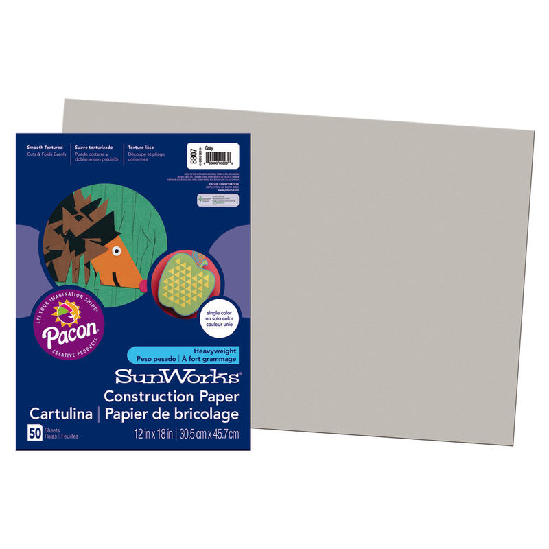 SunWorks Construction Paper, 12in x 18in, Gray, Pack Of 50 (Min Order Qty 13) MPN:8807