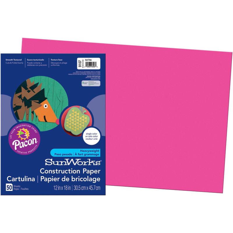 SunWorks Construction Paper, 18in x 12in, 50 Sheets, Hot Pink (Min Order Qty 13) MPN:9107