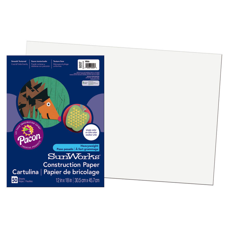 Prang Construction Paper, 12in x 18in, White, Pack Of 50 MPN:9207