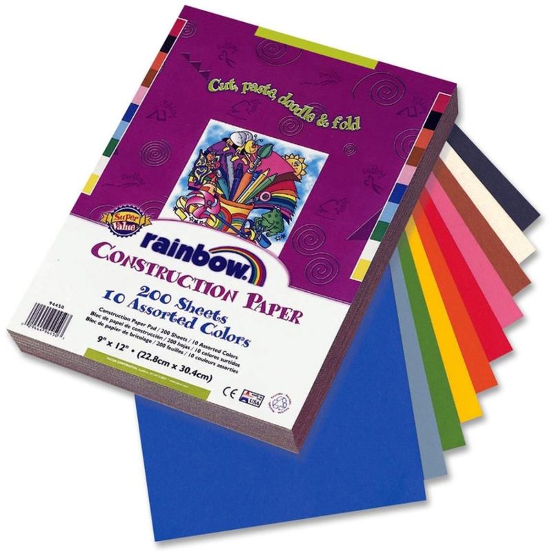 Rainbow Super Value Construction Paper, 9in x 12in, Assorted Colors, Pack Of 200 (Min Order Qty 7) MPN:0094450