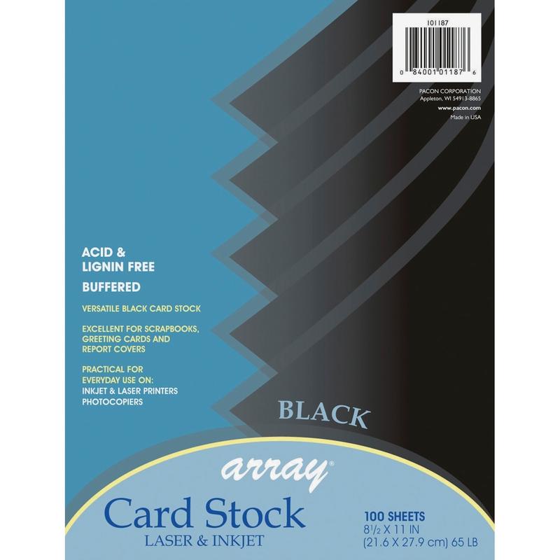 Pacon Multi-Use Card Stock, Black, Letter (8.5in x 11in), 65 Lb, Pack Of 100 (Min Order Qty 4) MPN:101187