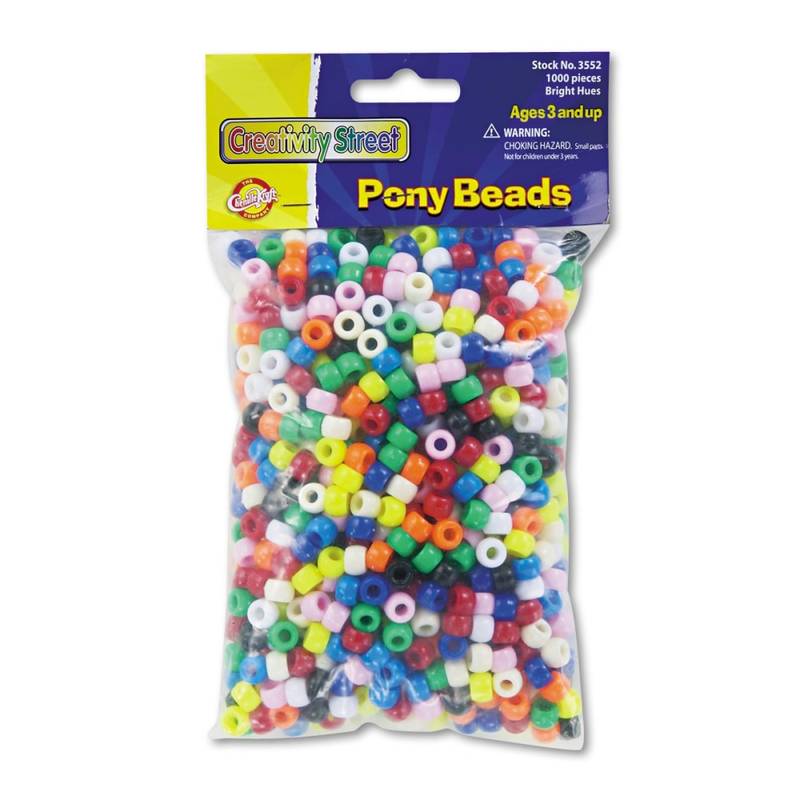 Chenille Kraft Pony Beads, 6 mm x 9 mm, Assorted Colors, Pack Of 1,000 (Min Order Qty 9) MPN:3552