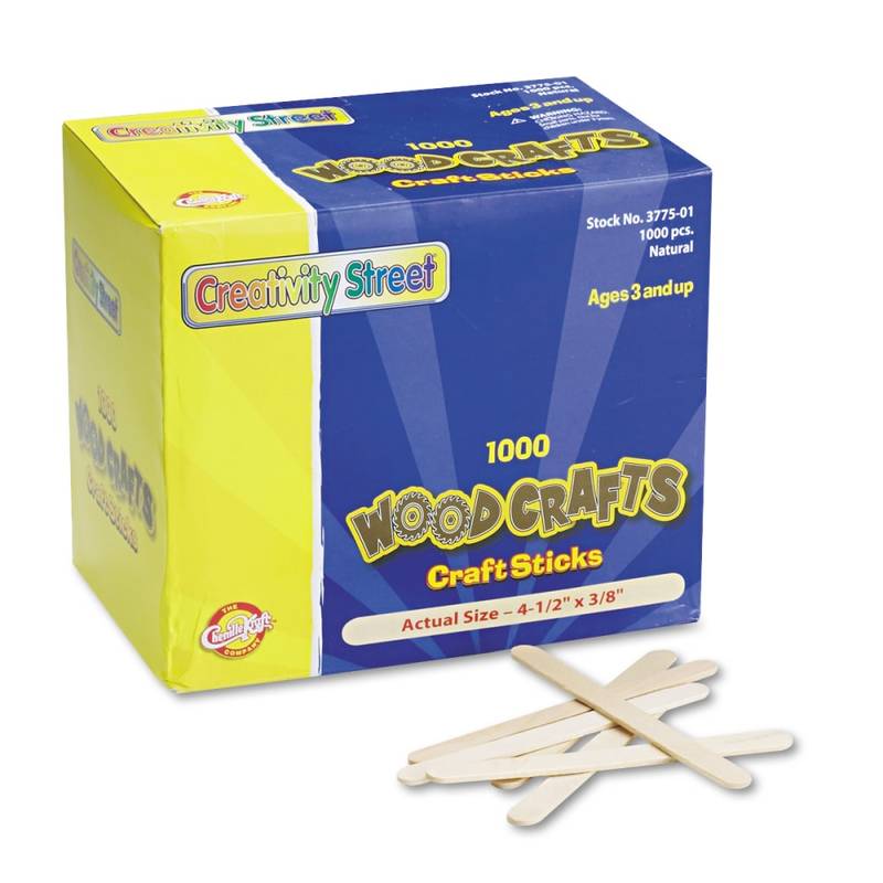 Creativity Street Craft Sticks, 4 1/2in x 3/8in, Natural Wood, Pack Of 1,000 (Min Order Qty 6) MPN:377501
