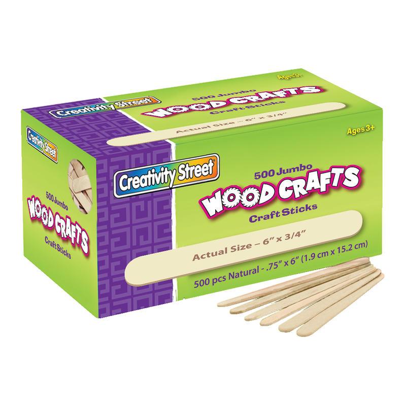 Creativity Street Wood Crafts Jumbo Craft Sticks, 6in x 3/4in x 2mm, Natural, Box Of 500 (Min Order Qty 6) MPN:377601
