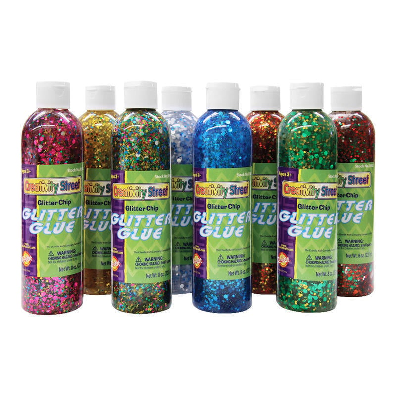 Creativity Street Glitter Chip Glue, 8 Oz, Assorted Colors, Pack Of 8 (Min Order Qty 2) MPN:8562