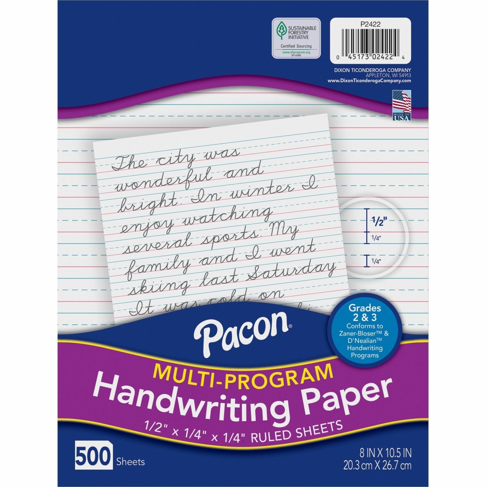 Pacon Multi-Program Handwriting Papers, Grade 2-3, 8in x 10 1/2in, Pack Of 500 Sheets MPN:2422