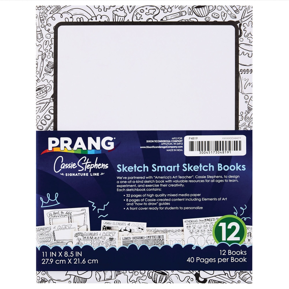 Prang Sketch Smart Sketch Book, 11in X 8.5in, 40 Sheets, White, Pack Of 12 MPN:PAC4819