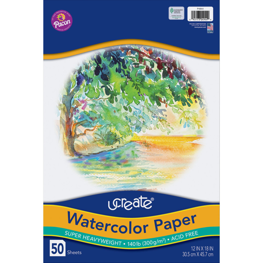 UCreate Watercolor Paper, 12in x 18in, White, Pack Of 50 Sheets MPN:PAC4944