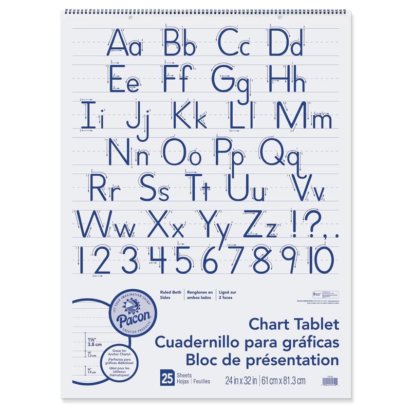 Pacon Chart Tablet, 24in x 32in, 1 1/2in Ruled, 25 Sheets (Min Order Qty 8) MPN:0074710