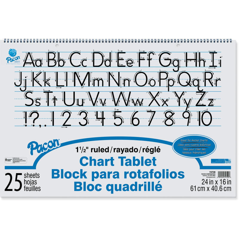 Pacon Chart Tablet, 24in x 16in, 1 1/2in Ruled, 25 Sheets MPN:0074720