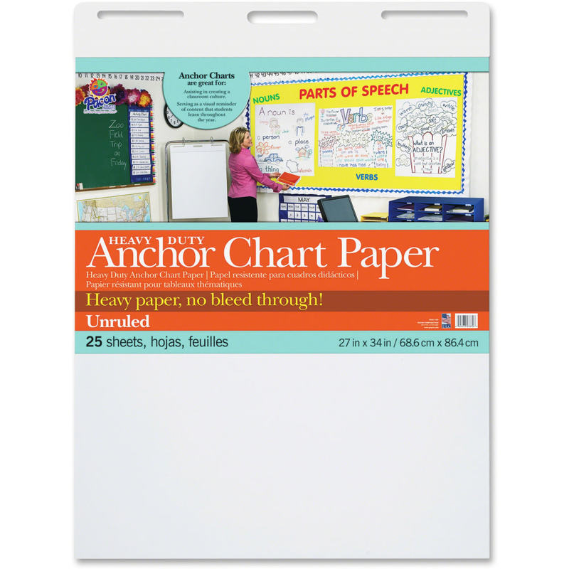 Pacon Heavy-duty Anchor Chart Paper, 27in x 34in, White, 25 Sheets Per Pack, Carton Of 4 Packs MPN:3370
