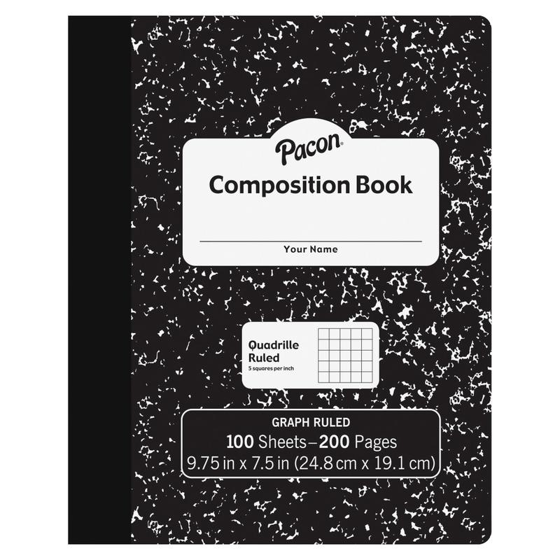Pacon Composition Book, 7-1/2in x 9-7/8in, Quadrille Rule, 100 Sheets, Black/White (Min Order Qty 21) MPN:MMK37103