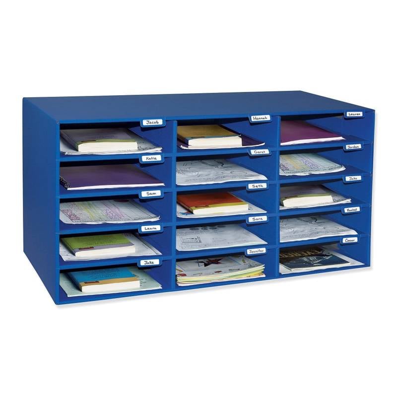 Pacon 70% Recycled Mailbox Storage Unit, 15 Slots, Blue MPN:001308