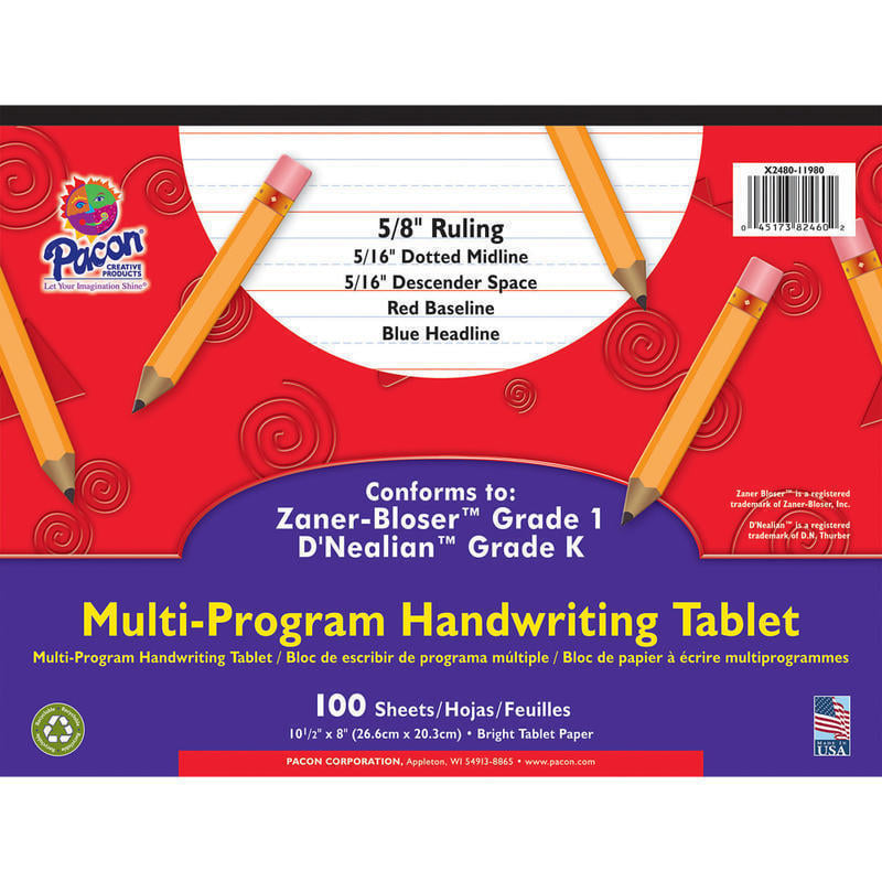Pacon Zaner Bloser 1st Grade/d-Nealian Kindergarten Handwriting Paper, 10 1/2in x 8in, 100 Sheets MPN:X2480-11980