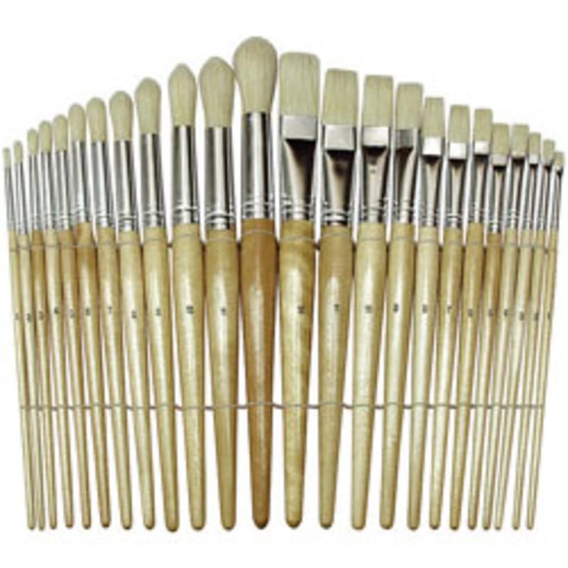 Chenille Kraft Flat And Round Wood Paint Brush Set, Flat; Round Bristle, Hog Hair, Brown, Set Of 24 (Min Order Qty 6) MPN:5172