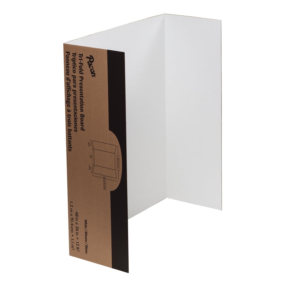 Pacon 80% Recycled Single-Walled Tri-Fold Presentation Boards, 48in x 36in, White, Carton Of 4 (Min Order Qty 3) MPN:37634