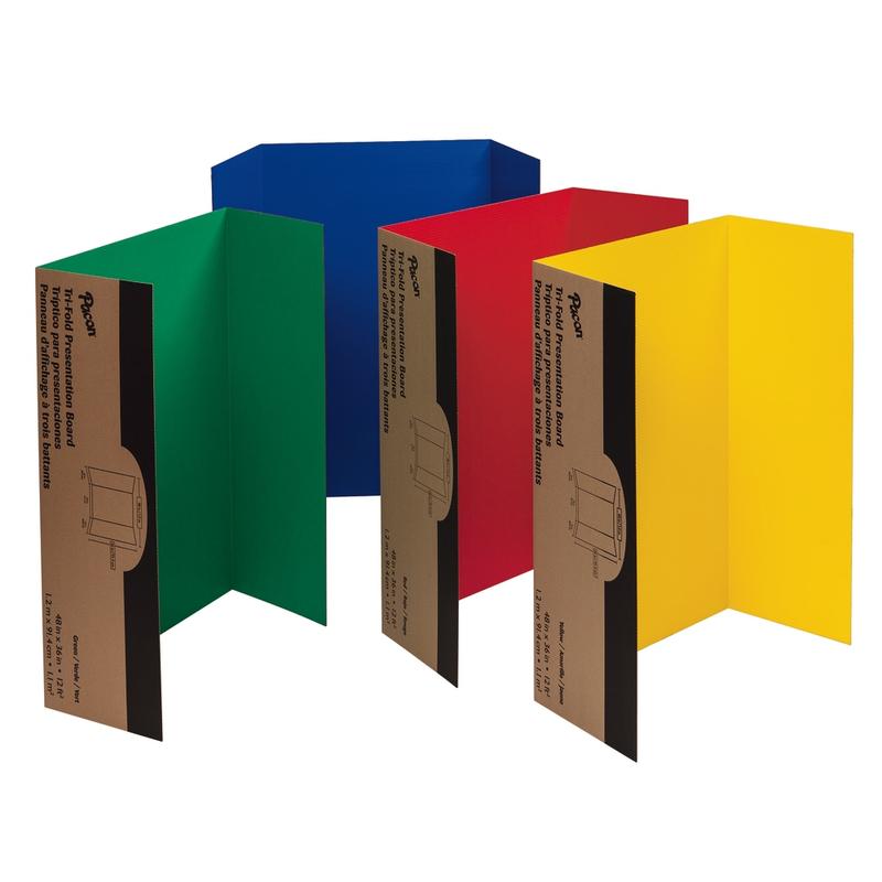 Pacon 80% Recycled Single-Walled Tri-Fold Presentation Boards, 48in x 36in, Assorted Colors, Carton Of 4 (Min Order Qty 2) MPN:37654
