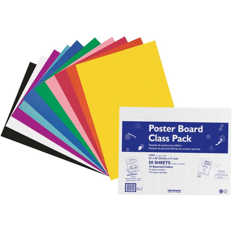 Pacon Peacock 100% Recycled Railroad Board, 22in x 28in, 4-Ply, Assorted, Carton Of 50 Sheets MPN:0076347