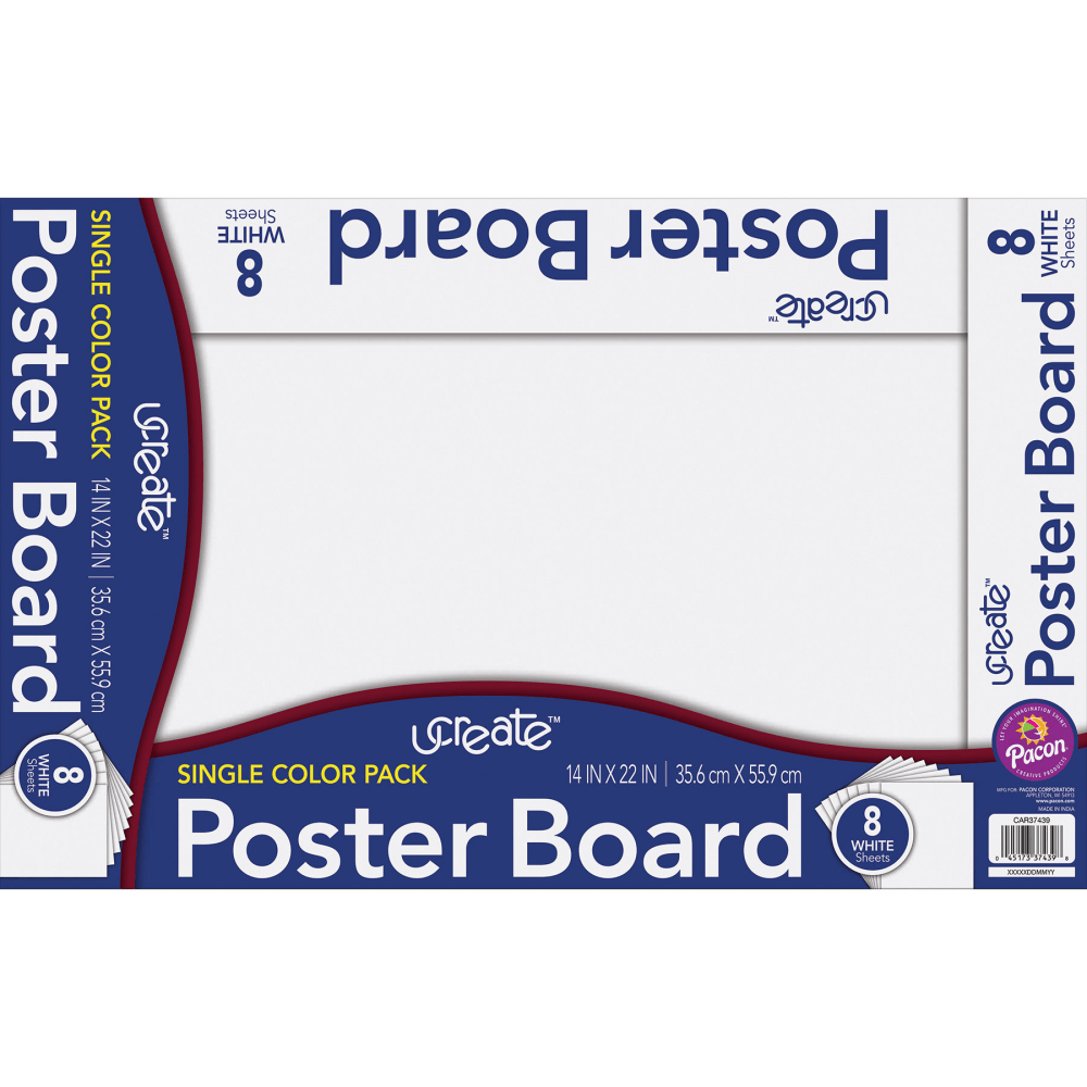 UCreate Poster Board Sheets, 12 pt. Card Stock, 14in x 22in, White, 8 Sheets Per Pack, Carton Of 24 Packs MPN:PACCAR37439