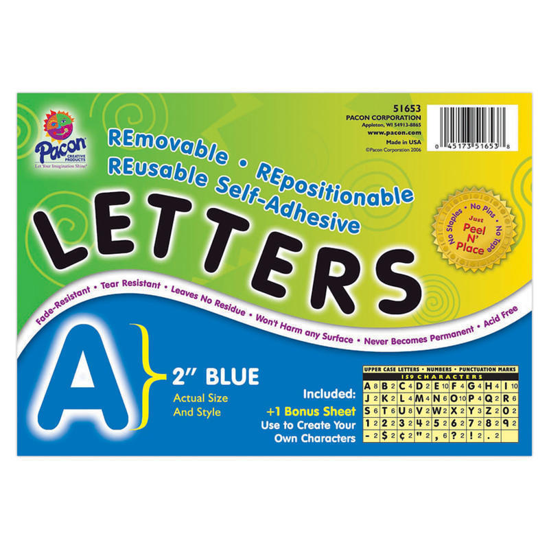 Pacon Self-Adhesive Letters, 2in, Blue, Pack Of 159 (Min Order Qty 8) MPN:0051653