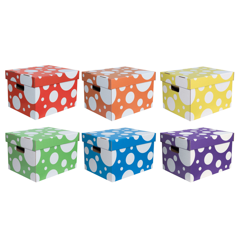 Classroom Keepers Storage Totes, 11.25inH x 12.5inW x 15.875inD, 6 Assorted Polka Dot Colors, Pack Of 6 MPN:PAC1338