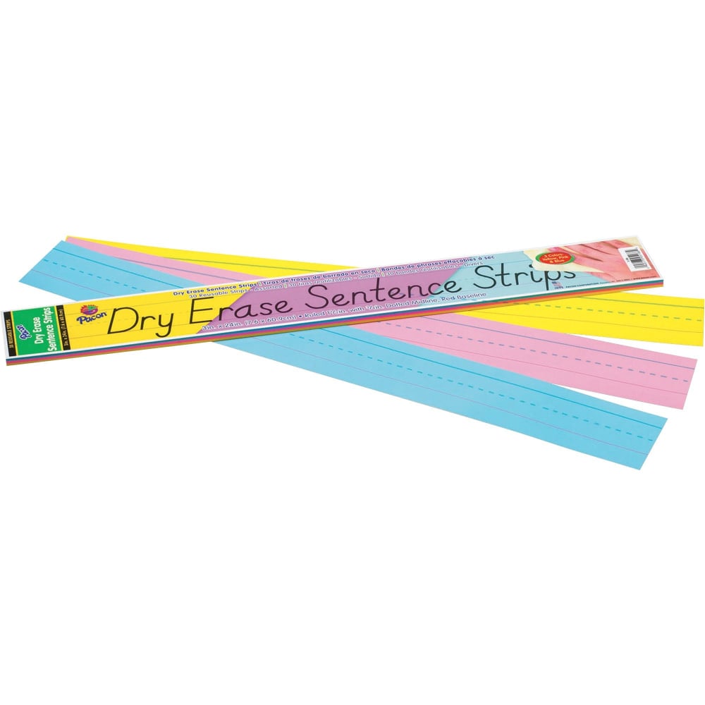Pacon Dry-Erase Sentence Strips, Assorted Colors, Pack of 30 (Min Order Qty 5) MPN:5186
