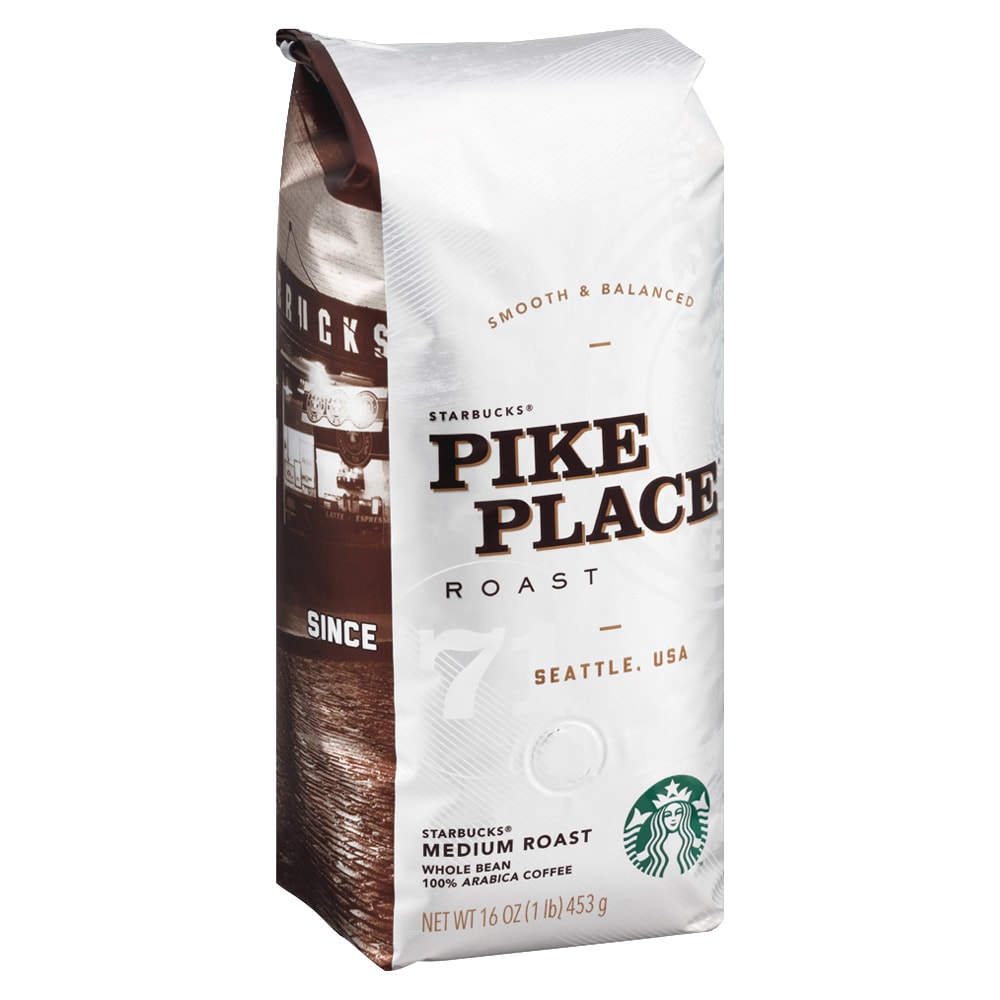 Starbucks Whole Bean Coffee, Light Roast, Pike Place, 16 oz (1 lb) Bag, 1 Each MPN:12411946