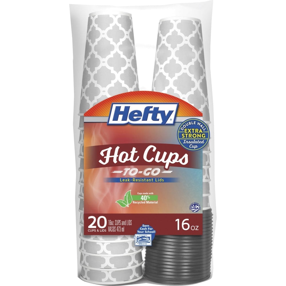 Hefty Hot Cups & Lids To-Go - 16 fl oz - 20 / Pack - Gray, Silver - Coffee MPN:RFPC20016