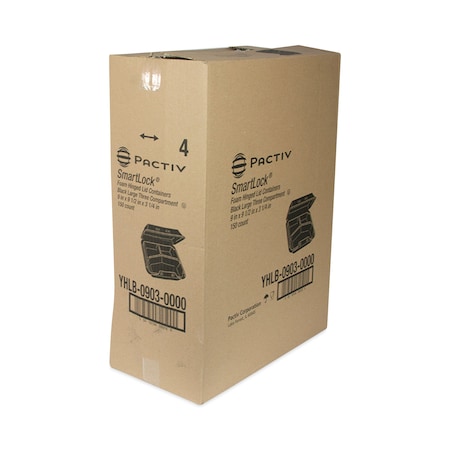 SmartLock Foam Hinged Container, Large, 9x9.5x3.25, 3-Comp, Blk, PK150 MPN:YHLB09030000