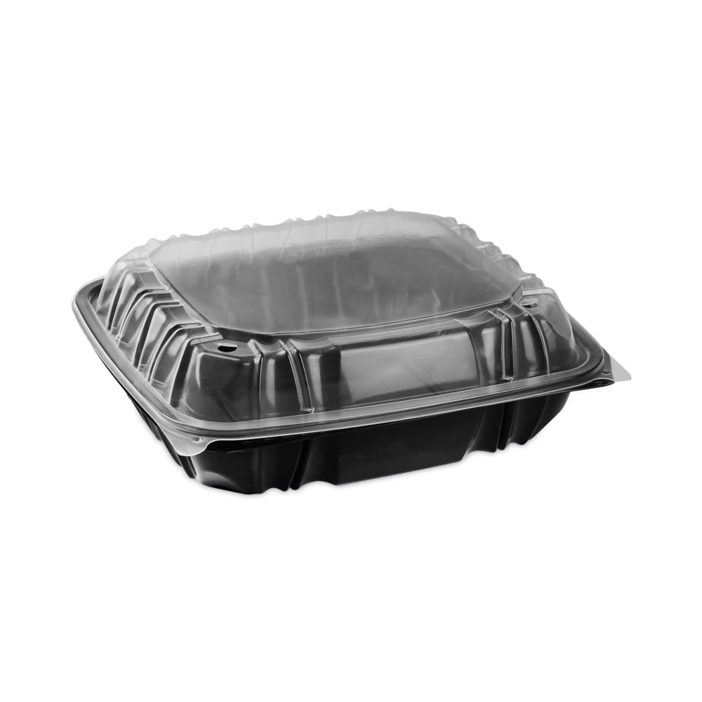 Pactiv Evergreen EarthChoice Vented Dual-Color Microwavable Hinged-Lid Containers, 1-Compartment, 66 Oz, Black/Clear, Pack Of 132 - DC109100B000 MPN:DC109100B000