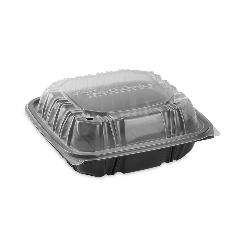 Pactiv Evergreen EarthChoice Vented Dual-Color Microwavable Hinged-Lid Containers, 1-Compartment, 28 Oz, Black/Clear, Pack Of 150 - DC757100B000 MPN:DC757100B000