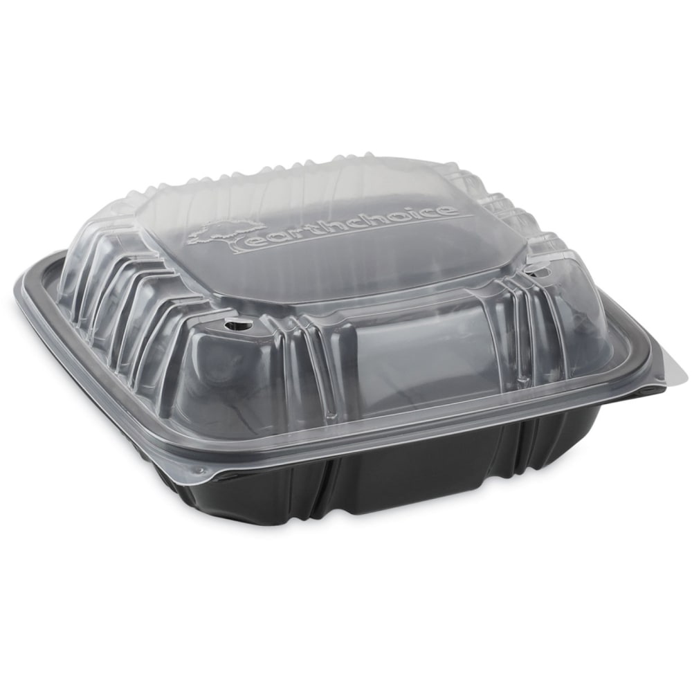 Pactiv Evergreen EarthChoice Vented Dual-Color Microwavable Hinged-Lid Containers, 1-Compartment, Black/Clear, Pack Of 150 - DC858100B000 MPN:DC858100B000