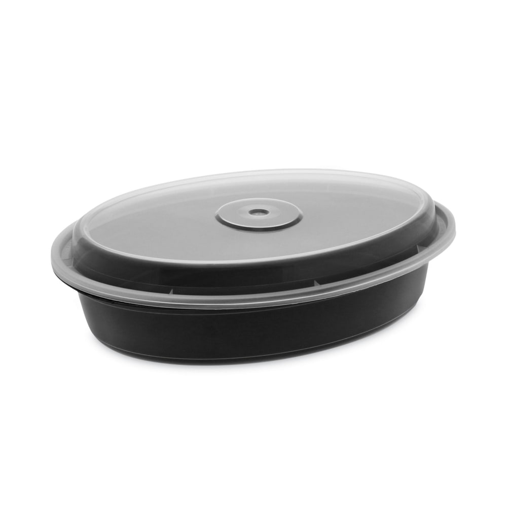 Pactiv Evergreen Newspring VERSAtainer Microwavable Containers, Oval, 32 Oz, 1-15/16inH x 9-1/8inW x 6-3/4inD, Black/Clear, Carton Of 150 Containers MPN:OC32B