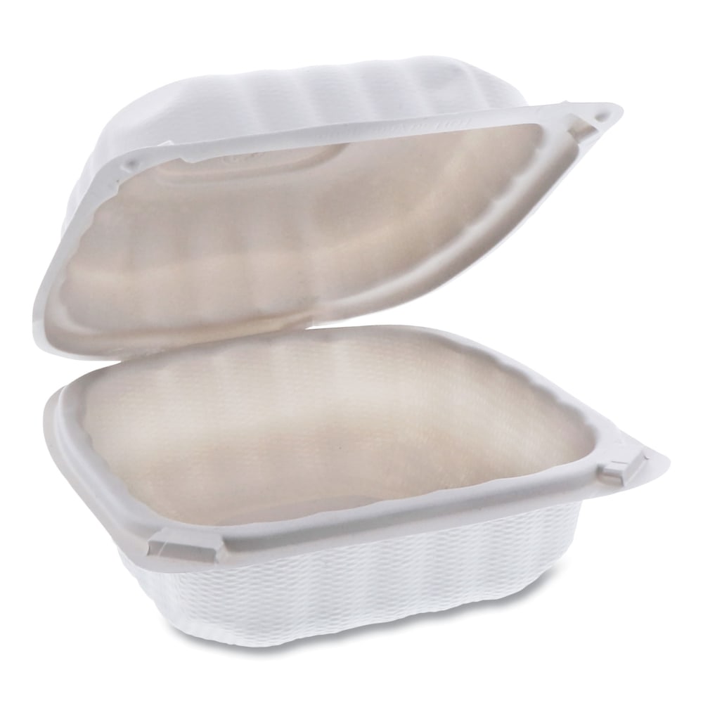 Pactiv Evergreen EarthChoice SmartLock Microwavable MFPP Hinged Lid Containers, 3-1/8inH x 6inW x 6inD, White, Carton Of 400 Containers MPN:YCN806000000