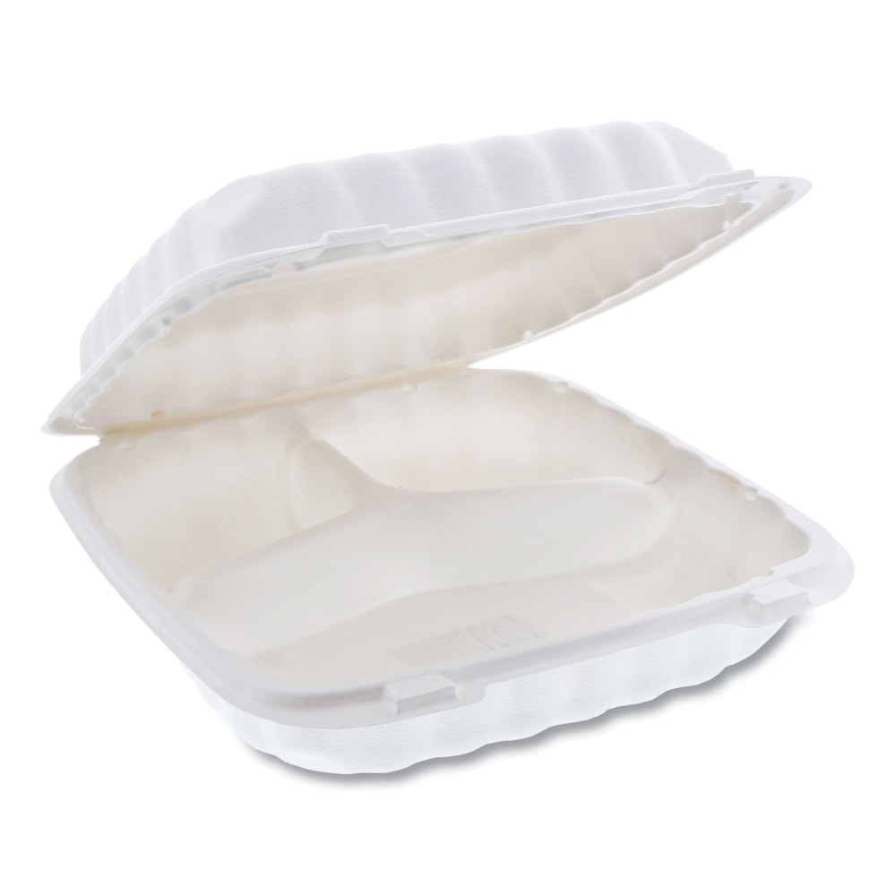 Pactiv Evergreen EarthChoice SmartLock Microwavable MFPP Hinged Lid Containers, 3-1/8inH x 9inW x 9inD, White, Carton Of 120 Containers MPN:YCN809030000