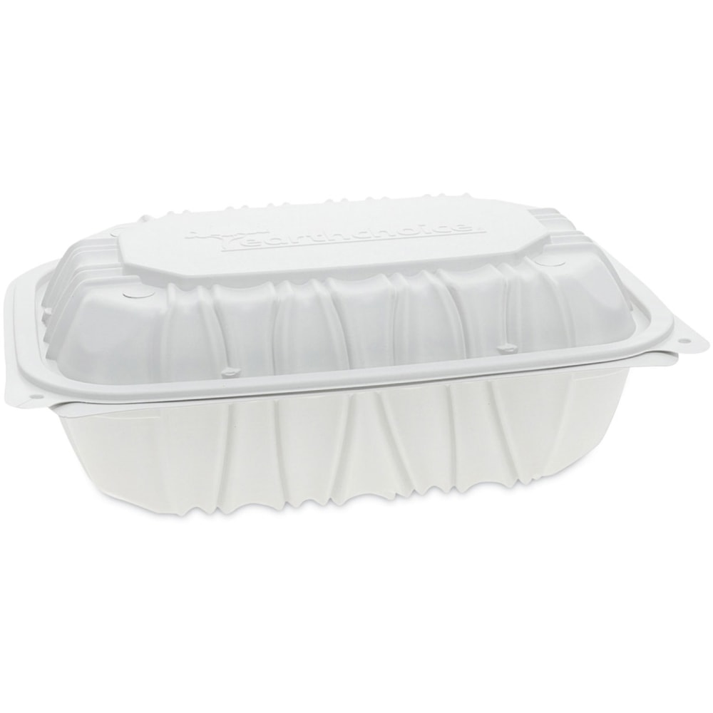 Pactiv Evergreen EarthChoice Vented Microwavable MFPP Hinged Lid Containers, 3-1/8inH x 9inW x 6inD, White, Carton Of 170 Containers MPN:YCNW0205