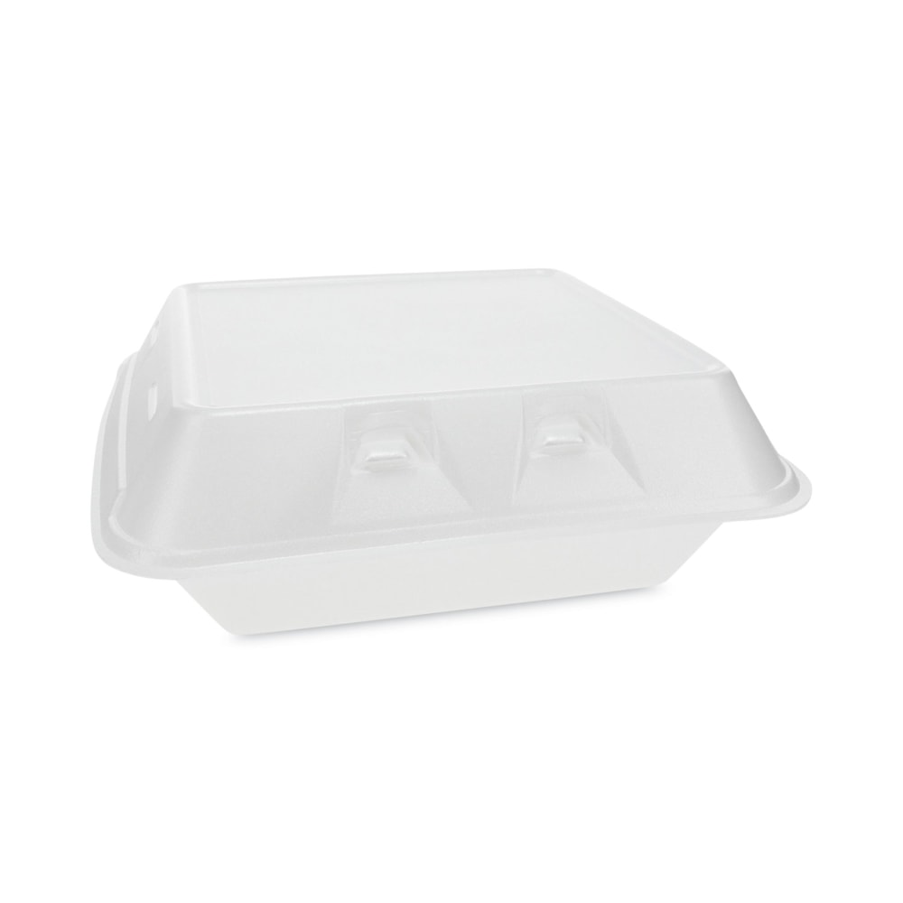 Pactiv Evergreen SmartLock Vented Foam Hinged Lid Containers, 3-Compartment, 3-1/4inH x 9inW x 9-1/4inD, White, Carton Of 150 Containers MPN:YHLWV9030000